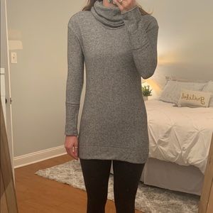 Grey turtleneck tunic sweater